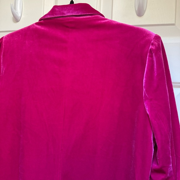 SKIES ARE BLUE Anthropologie Velvet Magenta Pink Blazer w Pockets womens size L - Picture 3 of 16